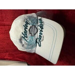 Harley Davidson White Cotton Baseball Cap with Embroidered Wings